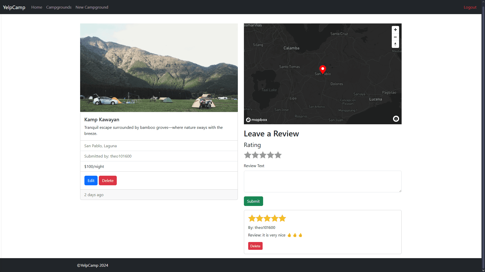 View camp ground page